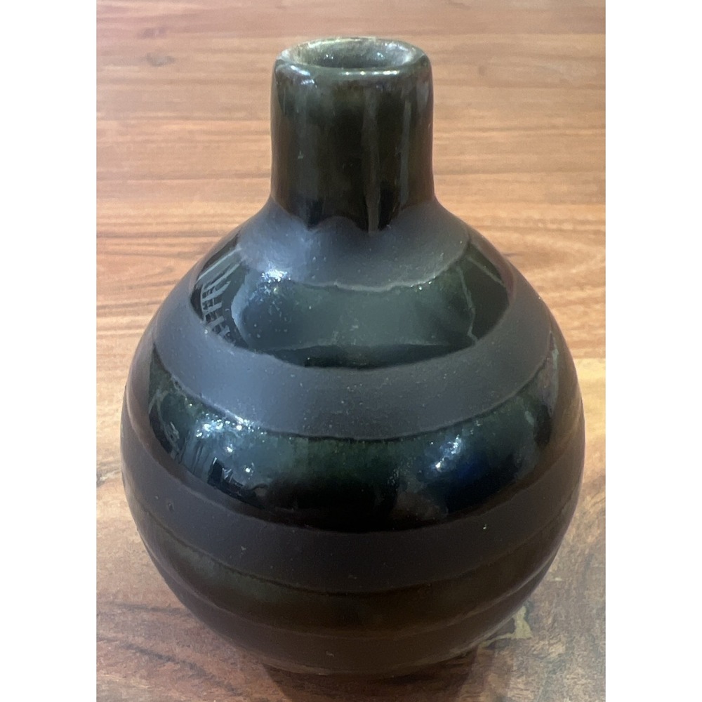 Vintage OMC  Otagiri Japan Pottery Bud Vase Mini 3" ‎ Gray Black